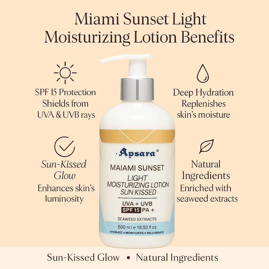 Apsara Miami Sunset Light Moisturising Lotion SPF 15 , Benefits