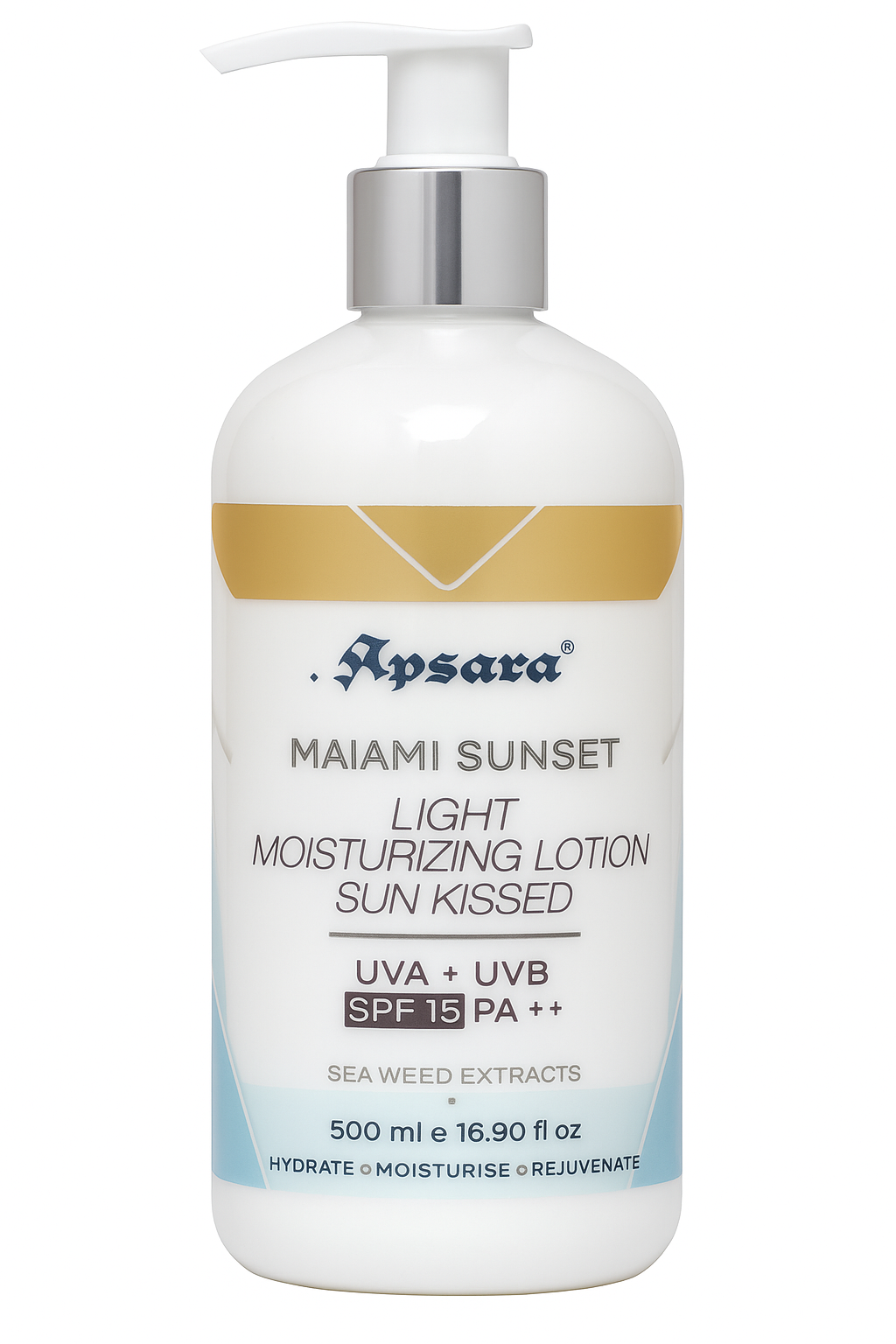 Apsara Miami Sunset light moisturizing lotion bottle on a white background