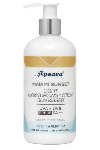 Apsara Miami Sunset light moisturizing lotion bottle on a white background